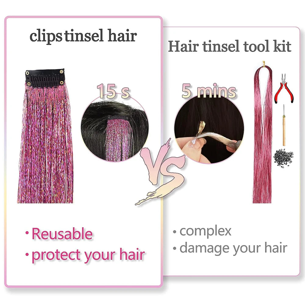 New Sparkle Hair Extensions Clip In Hair Tinsel Fairy Tinsel Hair Extensions With Clips Clip On Glitter Hair Tinsel Extensions