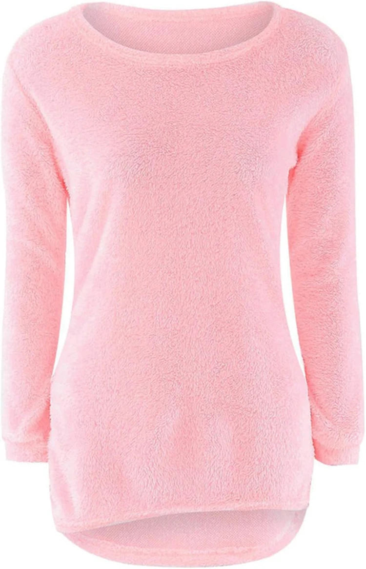 2024 Women Warm Sweaters Solid Color O Neck Loose Knitted Pullover Long Sweater Casual Blouse Lady Hipster Comfortable Clothing