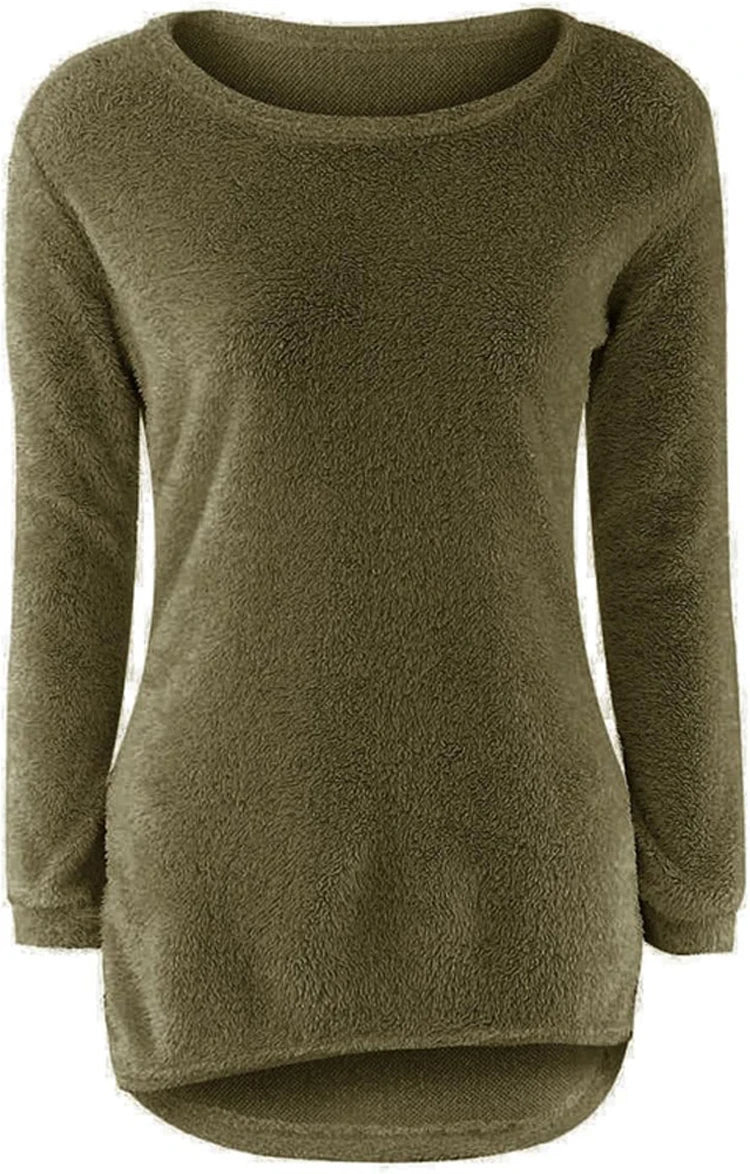 2024 Women Warm Sweaters Solid Color O Neck Loose Knitted Pullover Long Sweater Casual Blouse Lady Hipster Comfortable Clothing