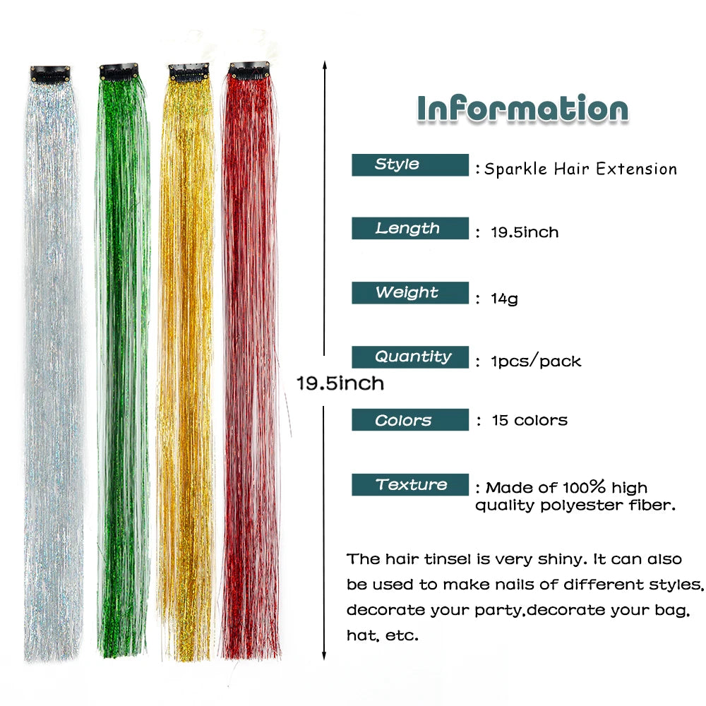 New Sparkle Hair Extensions Clip In Hair Tinsel Fairy Tinsel Hair Extensions With Clips Clip On Glitter Hair Tinsel Extensions