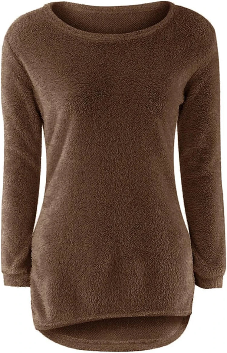 2024 Women Warm Sweaters Solid Color O Neck Loose Knitted Pullover Long Sweater Casual Blouse Lady Hipster Comfortable Clothing
