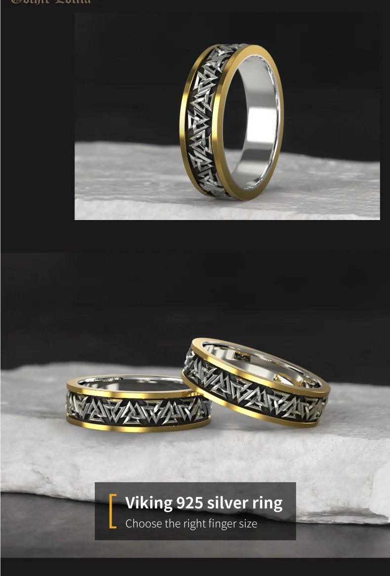 925 Silver Nordic Viking  Ring Trendy Valknut  Ring Silver welding copper rune Tail Ring Fashion Jewelry