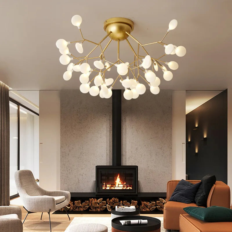 LED tree branch chandelier Firefly art deco lamp Hanging flower chandelier for Living room designer round chandelier lighting