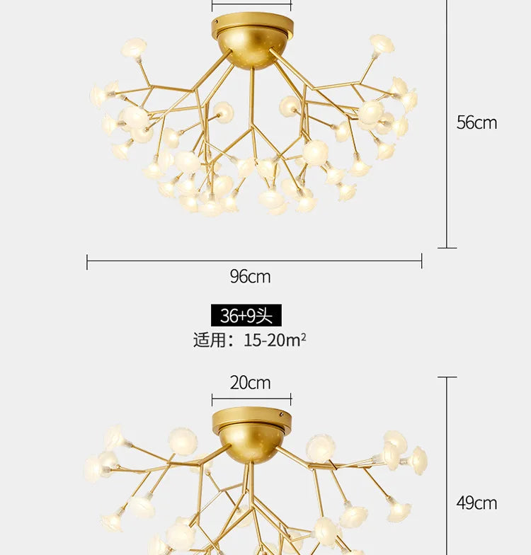 LED tree branch chandelier Firefly art deco lamp Hanging flower chandelier for Living room designer round chandelier lighting