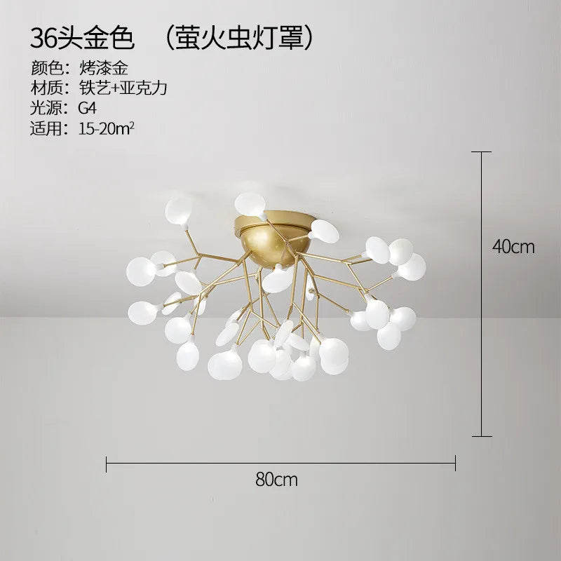 LED tree branch chandelier Firefly art deco lamp Hanging flower chandelier for Living room designer round chandelier lighting