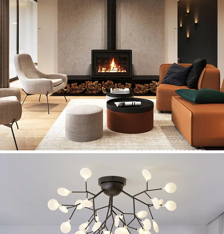 LED tree branch chandelier Firefly art deco lamp Hanging flower chandelier for Living room designer round chandelier lighting