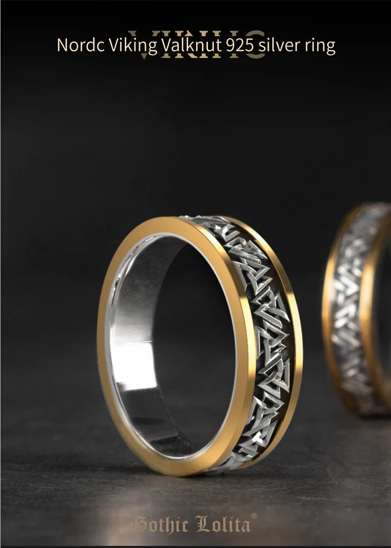 925 Silver Nordic Viking  Ring Trendy Valknut  Ring Silver welding copper rune Tail Ring Fashion Jewelry