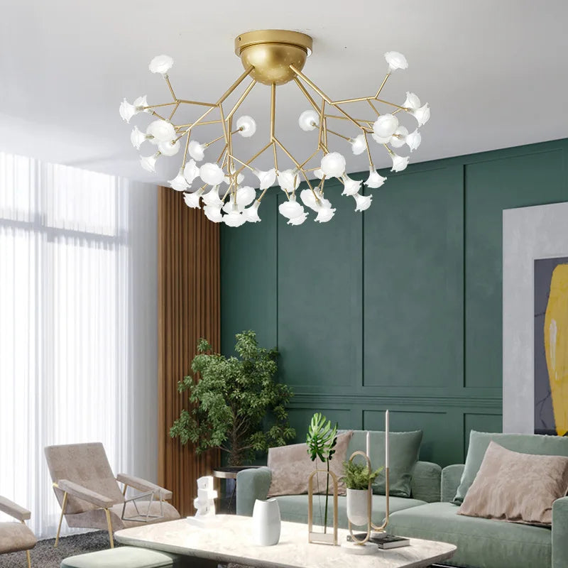 LED tree branch chandelier Firefly art deco lamp Hanging flower chandelier for Living room designer round chandelier lighting