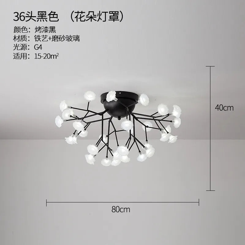 LED tree branch chandelier Firefly art deco lamp Hanging flower chandelier for Living room designer round chandelier lighting