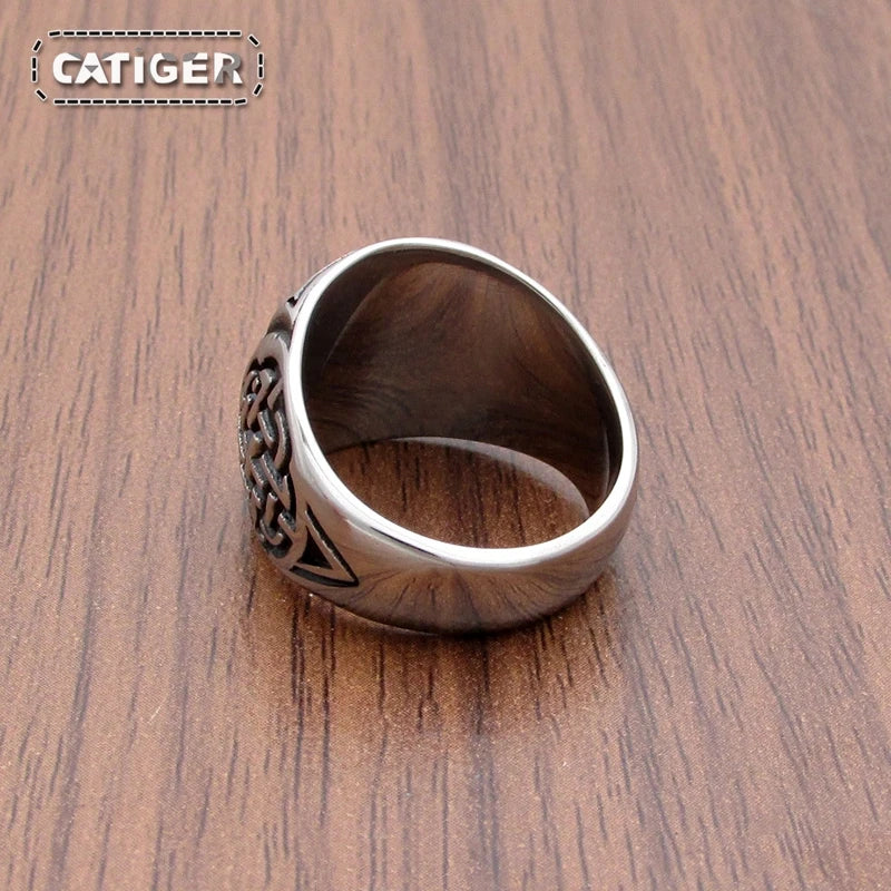 Punk 316L Stainless Steel Vikings Slavic Wheel Amulet Ring Scandinavian Runic Vikings Rings  Jewelry