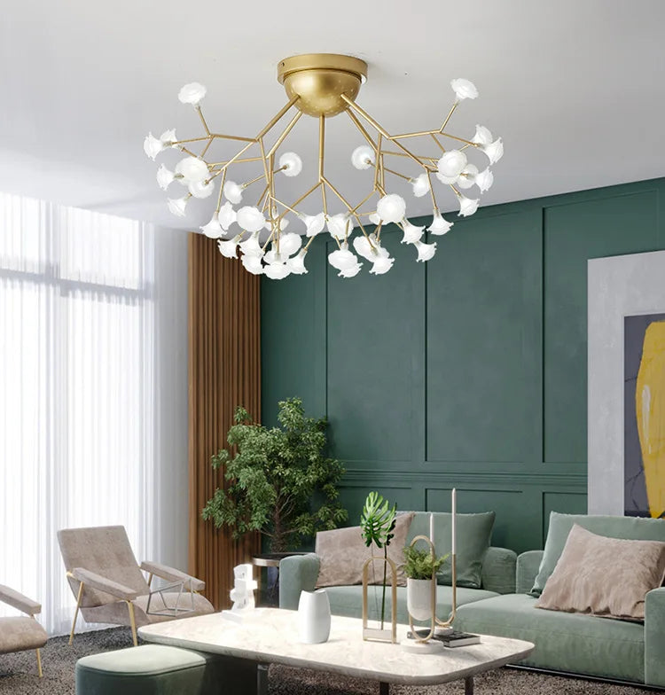LED tree branch chandelier Firefly art deco lamp Hanging flower chandelier for Living room designer round chandelier lighting