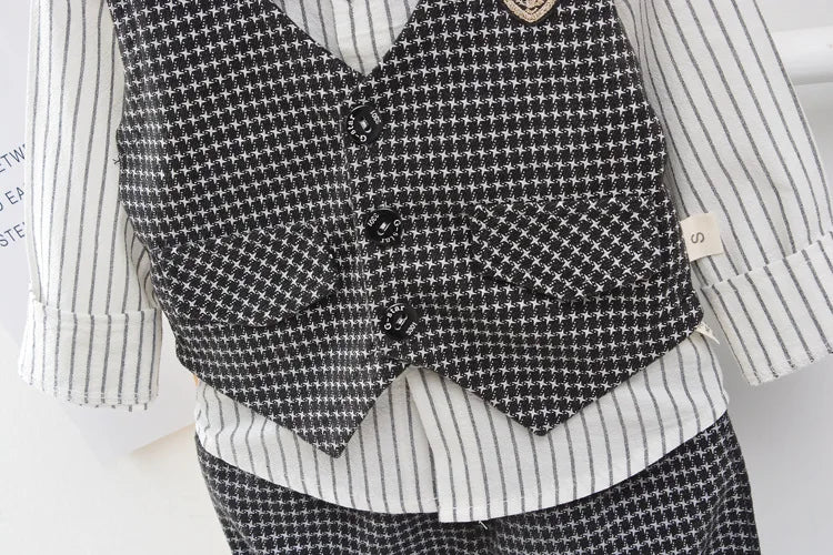 Children Kids Gentleman Clothing Suit Birthday Wedding Party Elegant Set Baby Boy Casual Wear Striped Shirt Vest Pants Costume