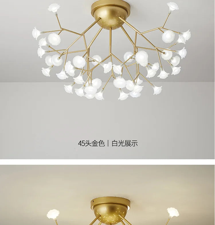 LED tree branch chandelier Firefly art deco lamp Hanging flower chandelier for Living room designer round chandelier lighting