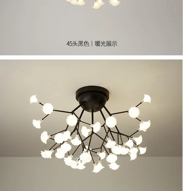 LED tree branch chandelier Firefly art deco lamp Hanging flower chandelier for Living room designer round chandelier lighting