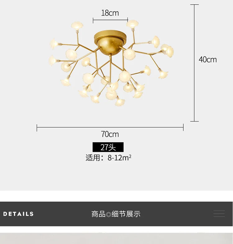 LED tree branch chandelier Firefly art deco lamp Hanging flower chandelier for Living room designer round chandelier lighting