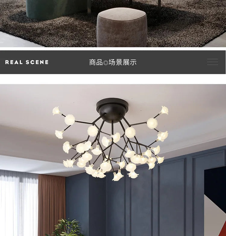 LED tree branch chandelier Firefly art deco lamp Hanging flower chandelier for Living room designer round chandelier lighting