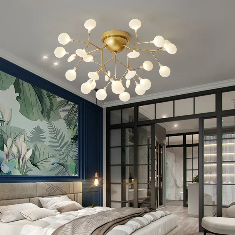 LED tree branch chandelier Firefly art deco lamp Hanging flower chandelier for Living room designer round chandelier lighting