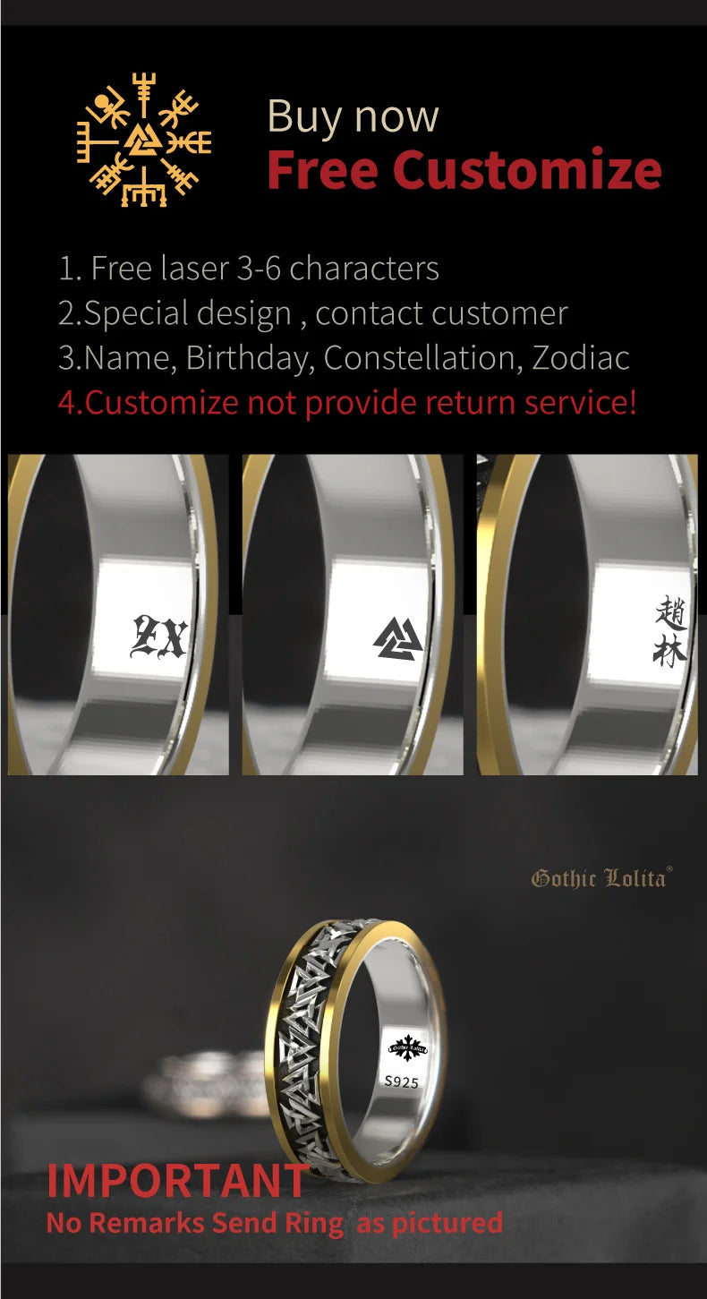 925 Silver Nordic Viking  Ring Trendy Valknut  Ring Silver welding copper rune Tail Ring Fashion Jewelry