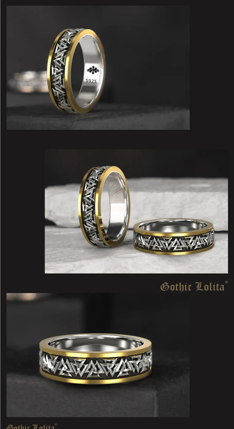 925 Silver Nordic Viking  Ring Trendy Valknut  Ring Silver welding copper rune Tail Ring Fashion Jewelry