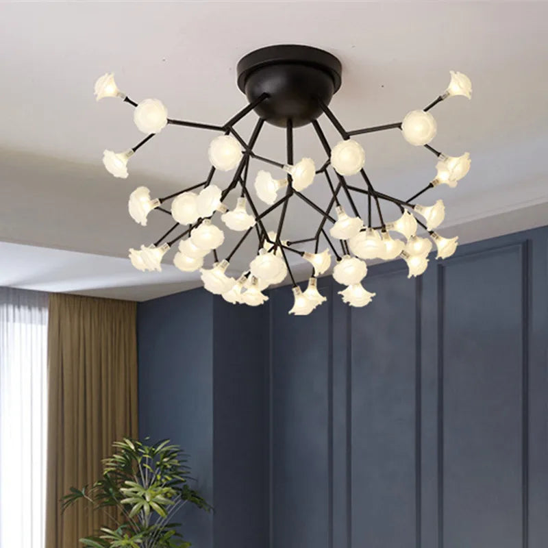 LED tree branch chandelier Firefly art deco lamp Hanging flower chandelier for Living room designer round chandelier lighting
