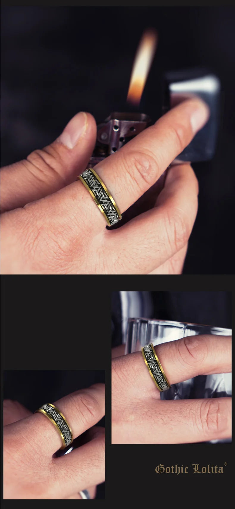 925 Silver Nordic Viking  Ring Trendy Valknut  Ring Silver welding copper rune Tail Ring Fashion Jewelry