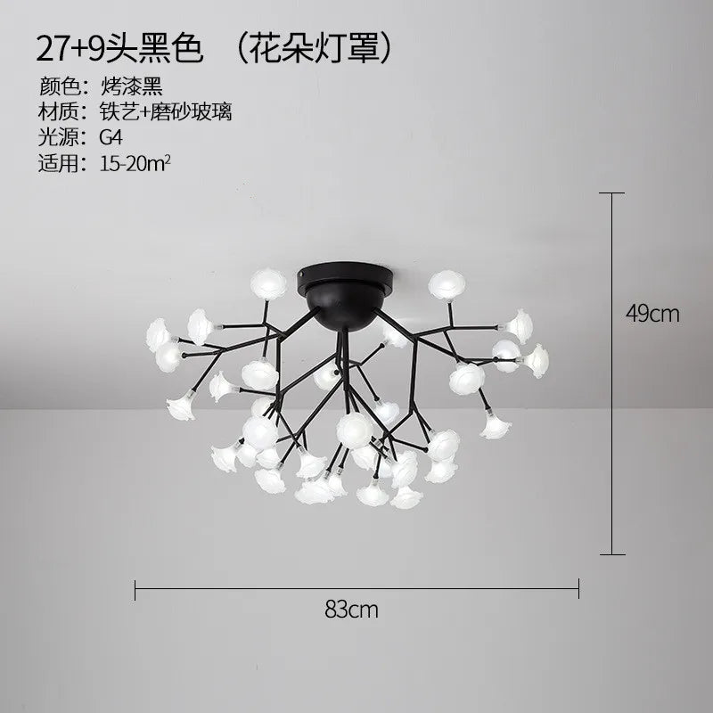 LED tree branch chandelier Firefly art deco lamp Hanging flower chandelier for Living room designer round chandelier lighting