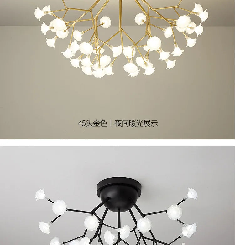 LED tree branch chandelier Firefly art deco lamp Hanging flower chandelier for Living room designer round chandelier lighting