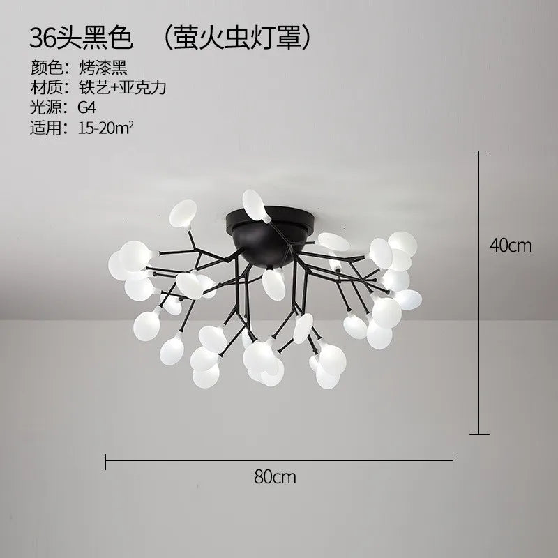 LED tree branch chandelier Firefly art deco lamp Hanging flower chandelier for Living room designer round chandelier lighting