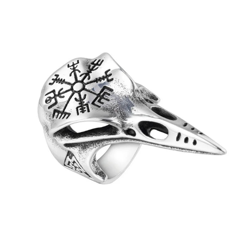 Viking Crow Bone Ring Fashion Men's Punk Rock Hip Hop Ring Vintage silver color Pirate Rune Symbol Ring Amulet Jewelry gifts