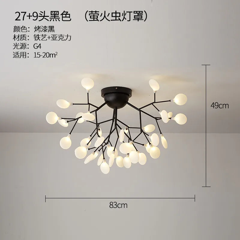 LED tree branch chandelier Firefly art deco lamp Hanging flower chandelier for Living room designer round chandelier lighting