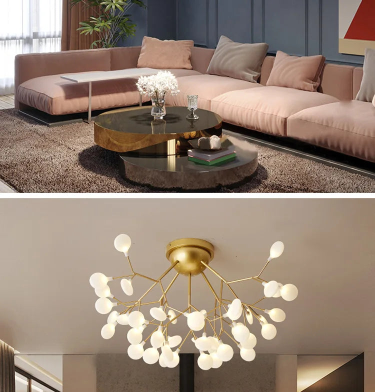 LED tree branch chandelier Firefly art deco lamp Hanging flower chandelier for Living room designer round chandelier lighting