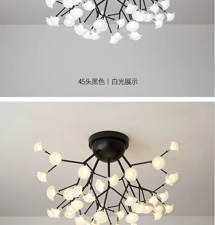 LED tree branch chandelier Firefly art deco lamp Hanging flower chandelier for Living room designer round chandelier lighting