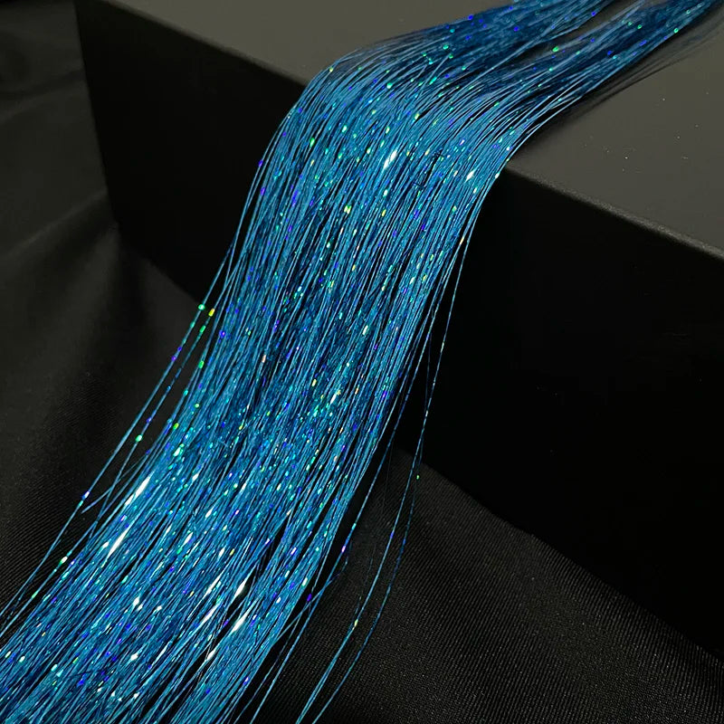 Shiny Sparkle Hair Tinsel 120Pcs/Lot 90cm Thin Colorful Rainbow Silk Hair Extensions Dazzles Women Hippie for Braiding Headdress