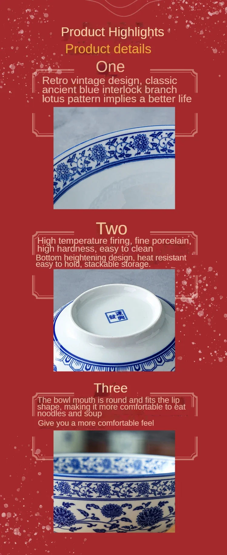 Ceramic Bowl Korean Blue and White Porcelain Tableware Large Noodle Bowl Japanese Retro Soup Bowl Home Kitchen Supplies