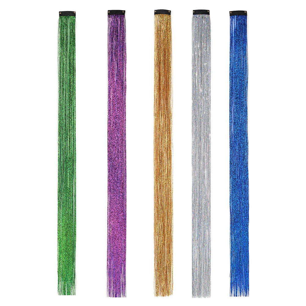 Clip in Hair Tinsel Synthetic 22 Inch Colorfull Tinsel Hair Extensions 5Pcs/Pack for Women Girls Party Christmas New Year Gift