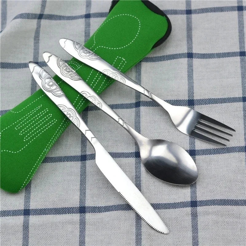 Stainless Steel Tableware Set Portable Cutlery Kit with Carry Case for Travel Camping Picnic Outdoor Meals Reusable Utensils