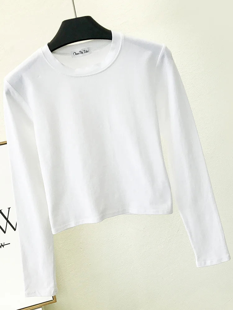 Sexy   Women's Clothing O-Neck Long Sleeve Navel Autumn Base Women's Clothing Fashion Casual Ropa Mujer