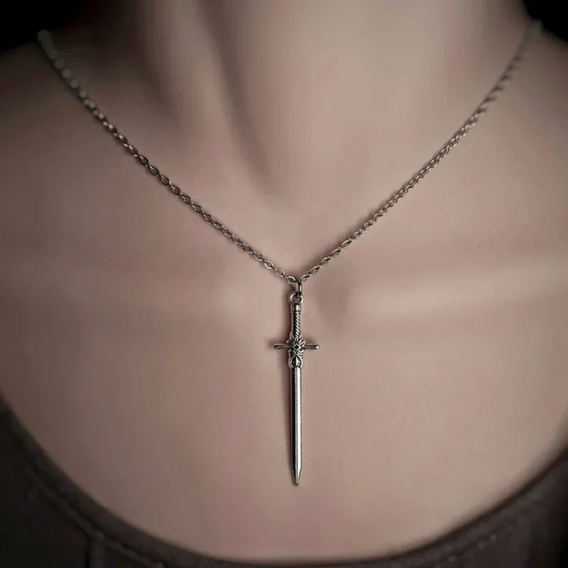 Viking sword necklace, gothic jewelry, grunge pendant, dark academia, witchy norse cross sword  pendant bewitched, unisex ﻿