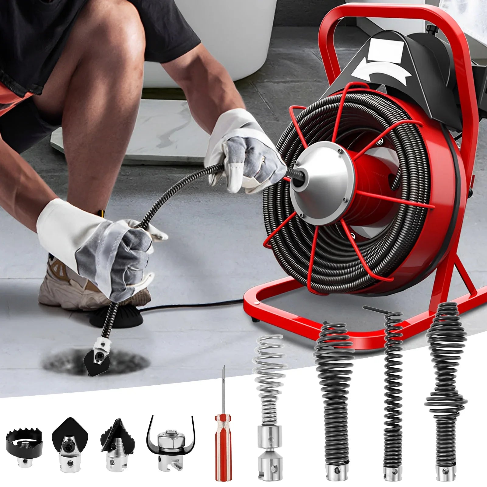 10Pcs Drain Cable Cutter and Auger Set Spring Sewer Dredging Tool for K-400 C-4/6/7/8/9 Model Cable Drain Snake Drill Attachment