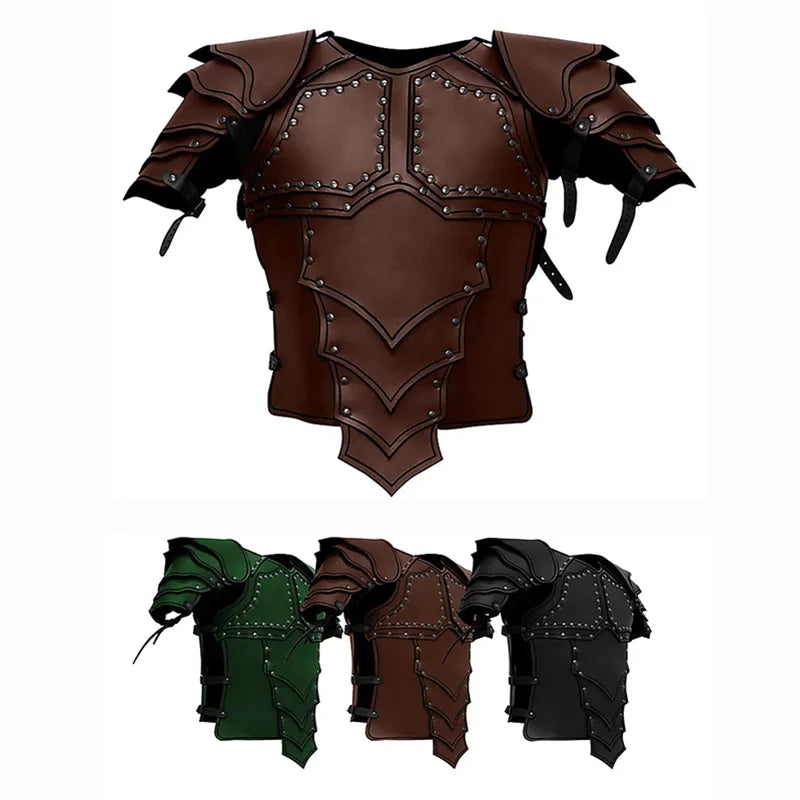 Medieval Viking Knight Pirate Cosplay Costume Body Shoulder Armor Set Steampunk PU Leather Vest Armour Larp Outfit Pauldrons Men