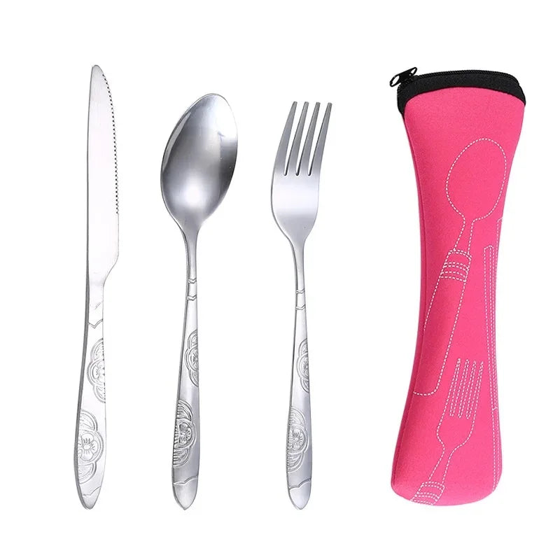 Stainless Steel Tableware Set Portable Cutlery Kit with Carry Case for Travel Camping Picnic Outdoor Meals Reusable Utensils