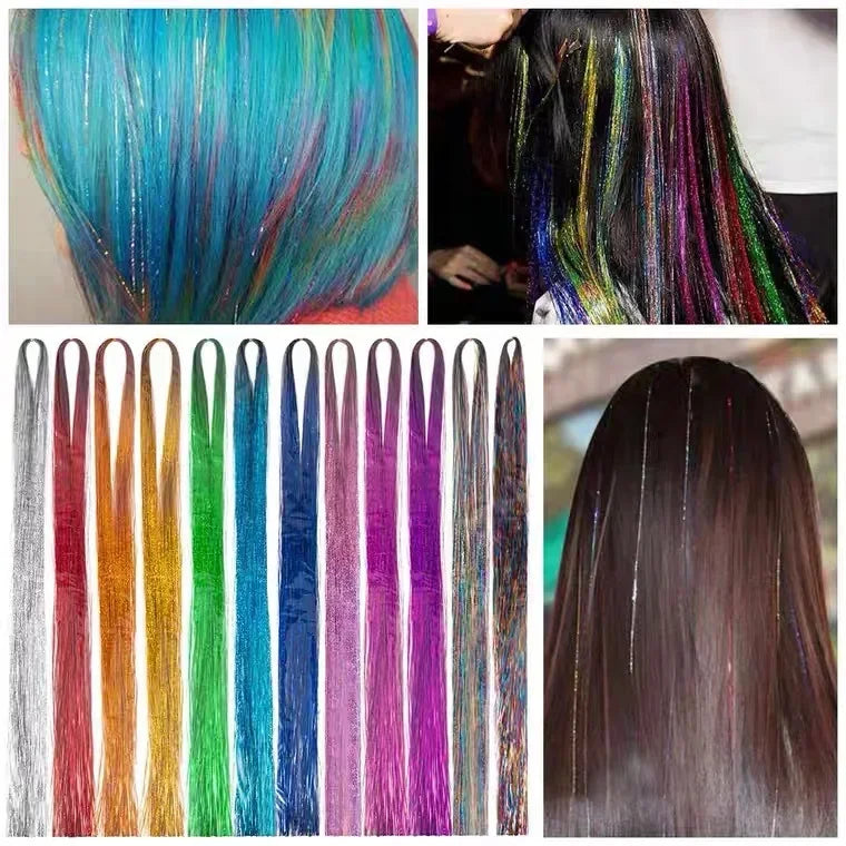 Shiny Sparkle Hair Tinsel Kit Rainbow Women Colorful Glitter Bling Hair Extension Twinkle Hair Dazzles Accessories for Braiding