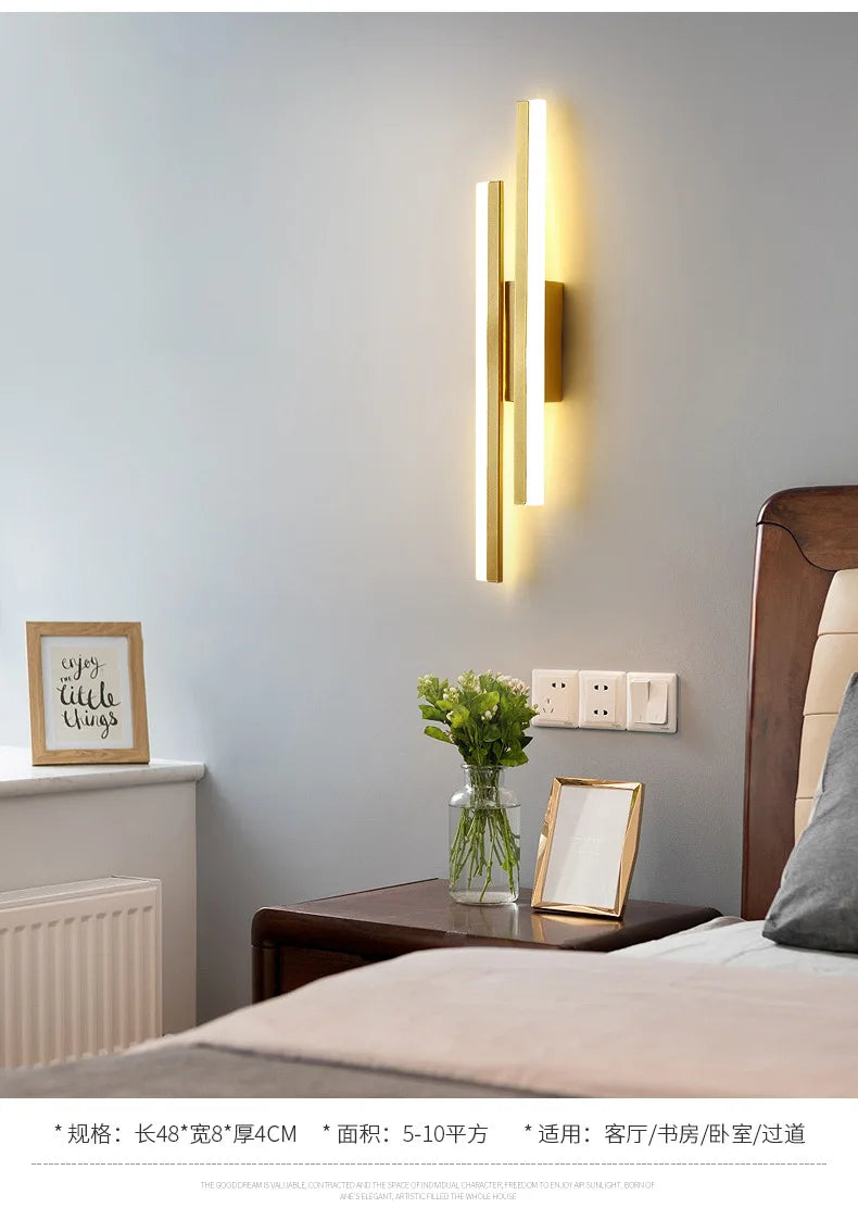 LED Bedroom Wall Lamp Wall Sconces Copper Line Pipe Acrylic Lampshade Indoor Lighting for Living Room Corridor Light Fixture