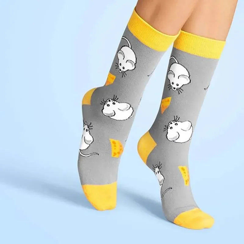 Funny men's and women's socks, cartoons, animals, fruits, beer, patterns, jacquard socks, hip hop skateboard socks