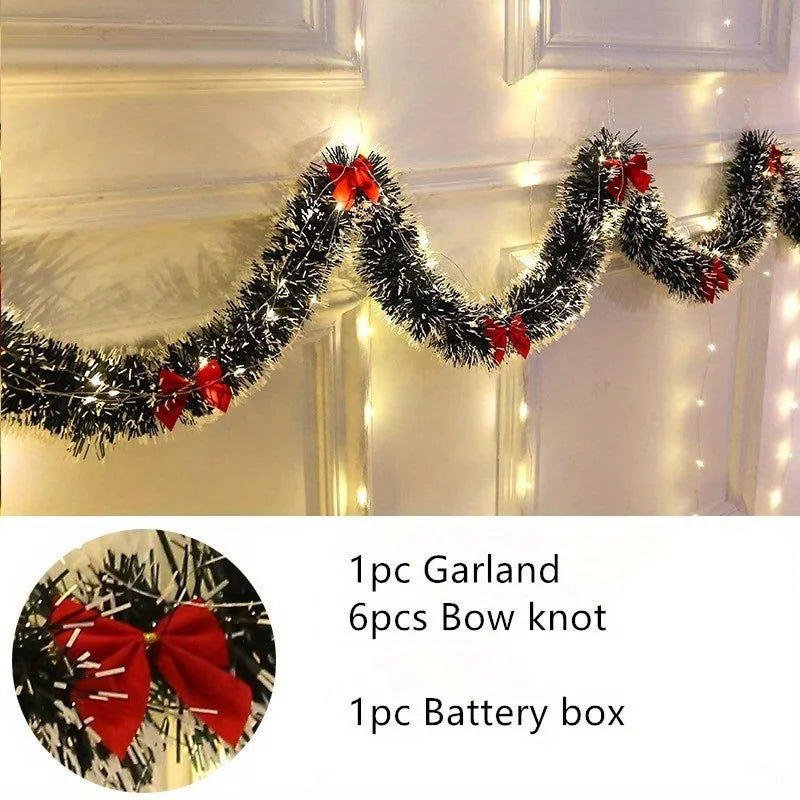 30 LED Christmas Tinsel Garland Set , Metallic Twist Hanging Decor for Fireplace Mantel Staircase Railing, Home & Outdoor Decor