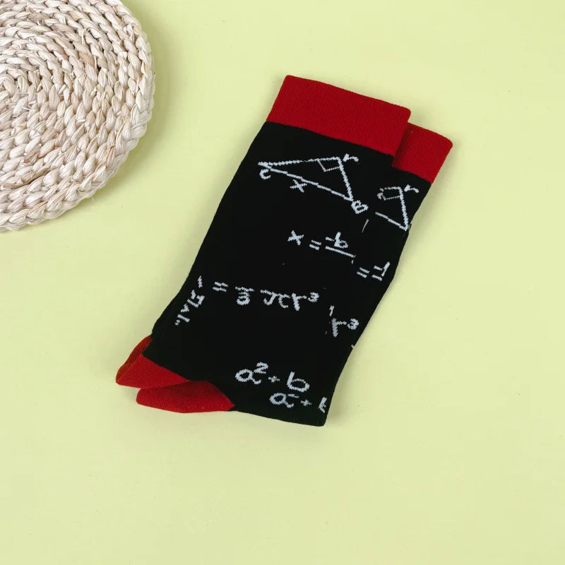 1 Pair Science Math Pattern Crew Socks, Novelty Funny Socks For Unisex,Suit In All Seasons