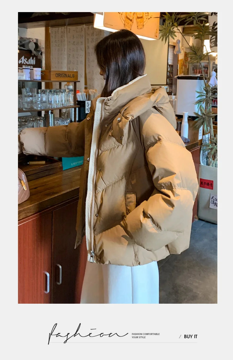 2025 Women Clothing Short Cotton Coat Winter New Style Loose Fit Thickened Petite Cotton Jacket Cold Protection Bread Parkas