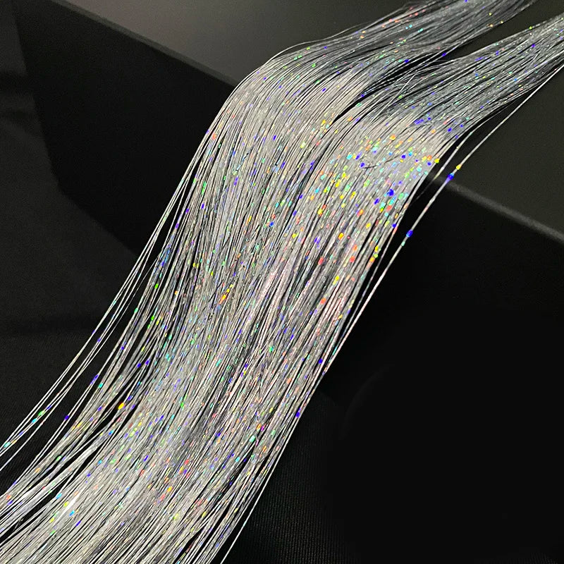 Shiny Sparkle Hair Tinsel 120Pcs/Lot 90cm Thin Colorful Rainbow Silk Hair Extensions Dazzles Women Hippie for Braiding Headdress