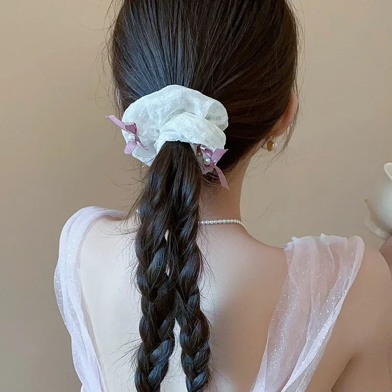 Sweet Satin Checkerboard Bow Hair Tie Women Ponytail Cute Hair Ring Fashion Hair Accessories