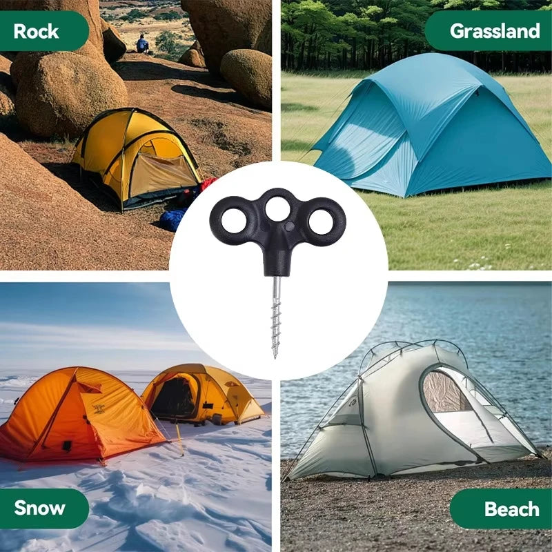 6Pcs Screw Hooks, Rope Buckles, Hiking Camping Pins, Tent Nails, Luminous Travel Outdoor Gear Tent Accessories, Three-Eye Outdoor Deck Rope Fasteners, Tent Accessories